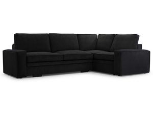 Miniaturka 6 - Czarny narożnik sztruksowy w kształcie L z poduszkami oparcia