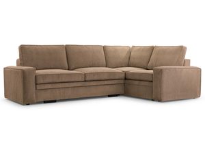 Miniaturka 1 - Kawowy narożnik sztruksowy w kształcie L z poduszkami oparcia frontalny