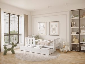 Miniaturka 5 - Białe łóżko dziecięce z szufladą w eleganckim pokoju aranżacja