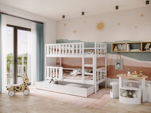 Miniaturka 3 - Białe łóżko piętrowe z szufladą w pokoju dziecięcym aranżacja