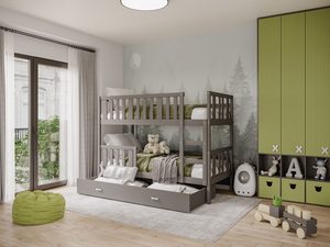 Miniaturka 4 - Szare łóżko piętrowe z szufladami w zielonym pokoju dziecięcym