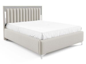 Miniaturka 1 - Kremowe łóżko tapicerowane ze srebrną ramką perspektywa