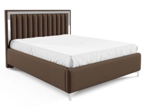 Miniaturka 5 - Brązowe łóżko tapicerowane ze srebrną ramką perspektywa