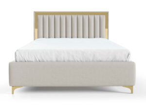 Miniaturka 2 - Tapicerowane łóżko kremowe z eleganckim pikowanym zagłówkiem