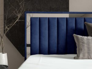 Miniaturka 53 - Granatowe łóżko tapicerowane z pionowym pikowaniem zagłówka