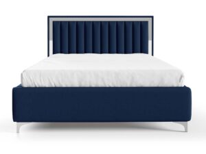 Miniaturka 12 - Granatowe łóżko tapicerowane ze srebrną ramką zagłówka