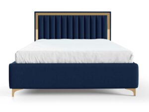Miniaturka 11 - Łóżko granatowe tapicerowane ze złotą ramką eleganckie