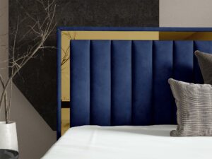 Miniaturka 56 - Łóżko tapicerowane granatowe ze złotymi nogami eleganckie