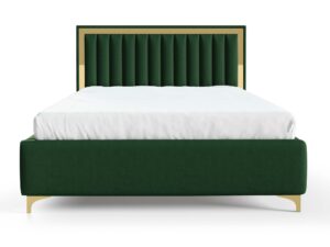 Miniaturka 16 - Łóżko zielone tapicerowane ze złotą ramką zagłówka