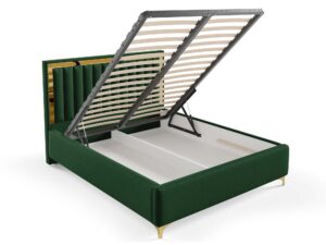 Miniaturka 38 - Łóżko tapicerowane zielone ze złotą ramką perspektywa