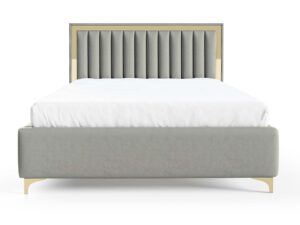 Miniaturka 21 - Szare łóżko tapicerowane ze złotą ramką zagłówka