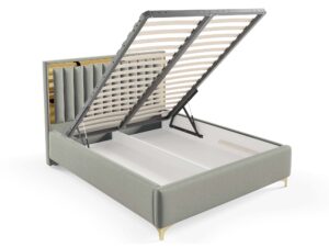 Miniaturka 36 - Tapicerowane łóżko szare ze złotą ramką perspektywa