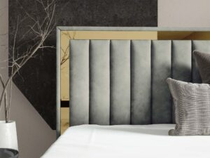 Miniaturka 61 - Łóżko szare tapicerowane ze złotymi nogami eleganckie