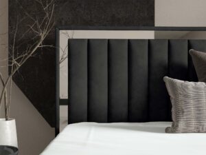 Miniaturka 62 - Czarne łóżko tapicerowane z pionowym pikowaniem w sypialni