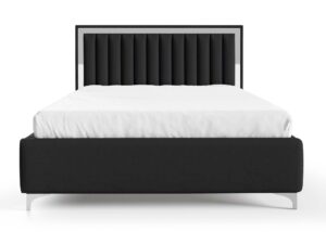 Miniaturka 27 - Tapicerowane łóżko czarne z eleganckim pikowanym zagłówkiem