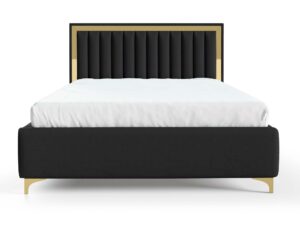 Miniaturka 26 - Czarne łóżko tapicerowane ze złotą ramką zagłówka