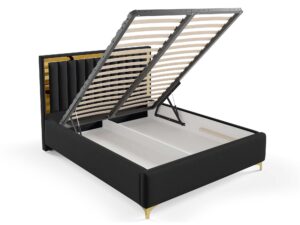 Miniaturka 34 - Tapicerowane łóżko czarne ze złotą ramką w sypialni