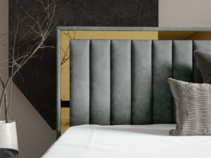 Miniaturka 66 - Zagłówek tapicerowany szary ze złotą ramką detal