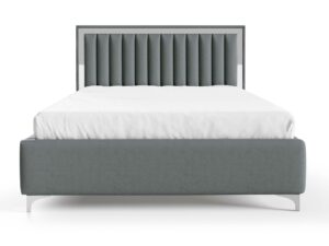 Miniaturka 32 - Szare łóżko tapicerowane z eleganckim pikowanym zagłówkiem