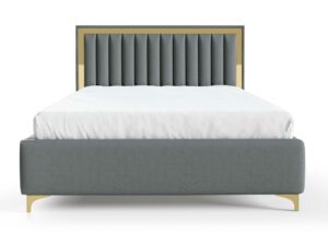 Miniaturka 31 - Łóżko szare tapicerowane ze złotą ramką zagłówka