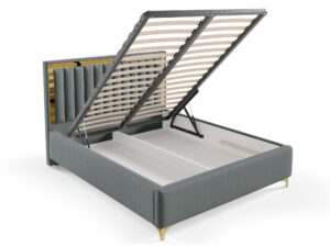 Miniaturka 33 - Tapicerowane łóżko szare ze złotą ramką perspektywa