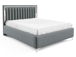 Miniaturka 29 - Łóżko tapicerowane szare ze srebrną ramką perspektywa