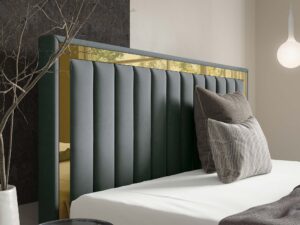 Miniaturka 69 - Zagłówek tapicerowany szary ze złotą ramką zbliżenie