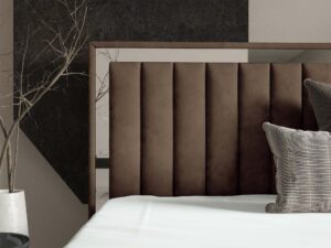 Miniaturka 49 - Łóżko tapicerowane brązowe z pionowym pikowaniem zagłówka