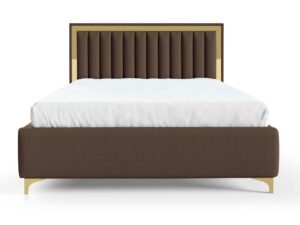 Miniaturka 7 - Łóżko brązowe tapicerowane ze złotą ramką zagłówka