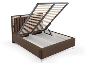 Miniaturka 42 - Tapicerowane łóżko brązowe ze srebrną ramką eleganckie