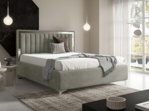 Miniaturka 72 - Łóżko tapicerowane szare ze srebrnymi elementami w sypialni