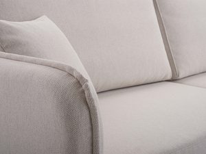 Miniaturka 8 - Detal tapicerki beżowego narożnika podłokietnik i poduszki oparcia zbliżenie