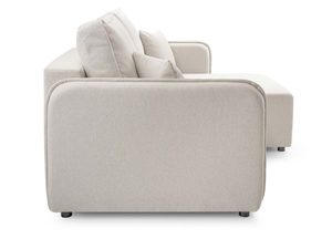 Miniaturka 6 - Beżowy narożnik tapicerowany w kształcie L profil boczny z poduszkami