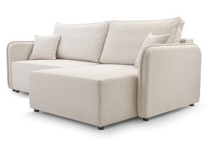 Miniaturka 4 - Beżowy narożnik tapicerowany w kształcie L perspektywa z poduszkami