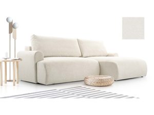 Miniaturka 12 - Kremowy narożnik tapicerowany nowoczesny z szezlongiem i lampą aranżacja