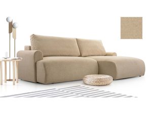 Miniaturka 11 - Beżowy narożnik tapicerowany nowoczesny z szezlongiem i lampą aranżacja