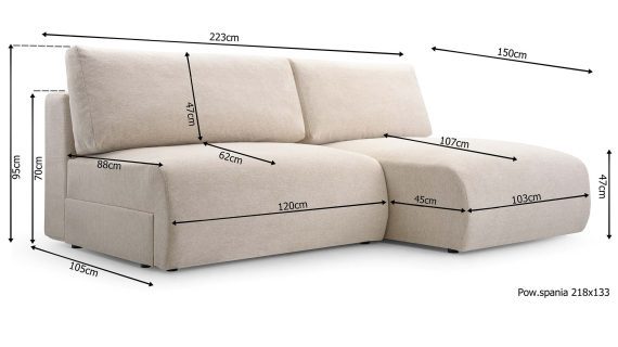 Miniaturka 7 - Kanapa Nowoczesna Sprężyny Faliste Rozkładana Bisko