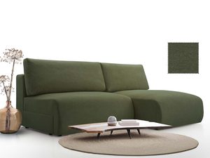 Miniaturka 10 - Oliwkowy narożnik tapicerowany nowoczesny z szezlongiem prawy i stolikiem aranżacja