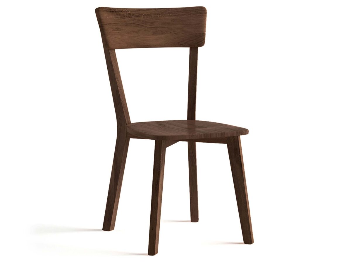 Detal oparcia krzesła dębowego ciemnego z zaokrąglonymi krawędziami Detal oparcia krzesła dębowego ciemnego z zaokrąglonymi krawędziami