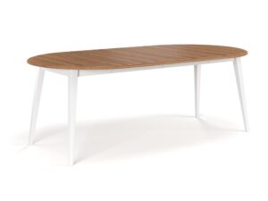 Miniaturka 1 - Stół rozkładany owalny z blatem dębowym jasnym i białymi nogami na białym tle miniatura