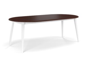 Miniaturka 2 - Stół rozkładany owalny z blatem orzechowym ciemnym i białymi nogami na białym tle miniatura