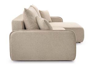 Miniaturka 5 - Beżowy narożnik tapicerowany w kształcie L profil boczny z poduszkami