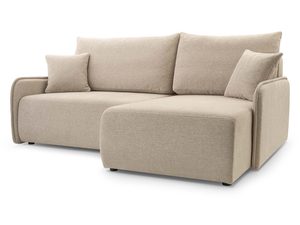 Miniaturka 1 - Beżowy narożnik tapicerowany w kształcie L perspektywa z poduszkami