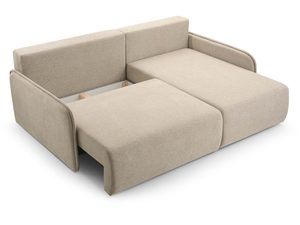 Miniaturka 3 - Beżowy narożnik tapicerowany w kształcie L rozłożony z pojemnikiem