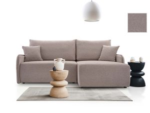 Miniaturka 13 - Różowobeżowy narożnik tapicerowany w kształcie L z poduszkami aranżacja