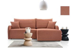 Miniaturka 10 - Ceglasty narożnik tapicerowany w kształcie L z poduszkami aranżacja