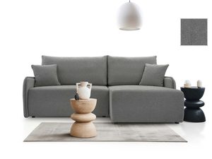 Miniaturka 8 - Szary narożnik tapicerowany w kształcie L z poduszkami i lampą aranżacja