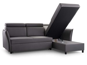 Miniaturka 6 - Szary narożnik tapicerowany w kształcie L prawy z otwartym pojemnikiem