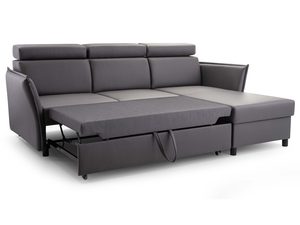 Miniaturka 5 - Szary narożnik tapicerowany w kształcie L prawy rozłożony funkcja spania