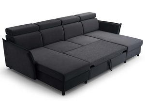 Miniaturka 5 - Narożnik grafitowy welurowy w kształcie U rozłożony funkcja spania